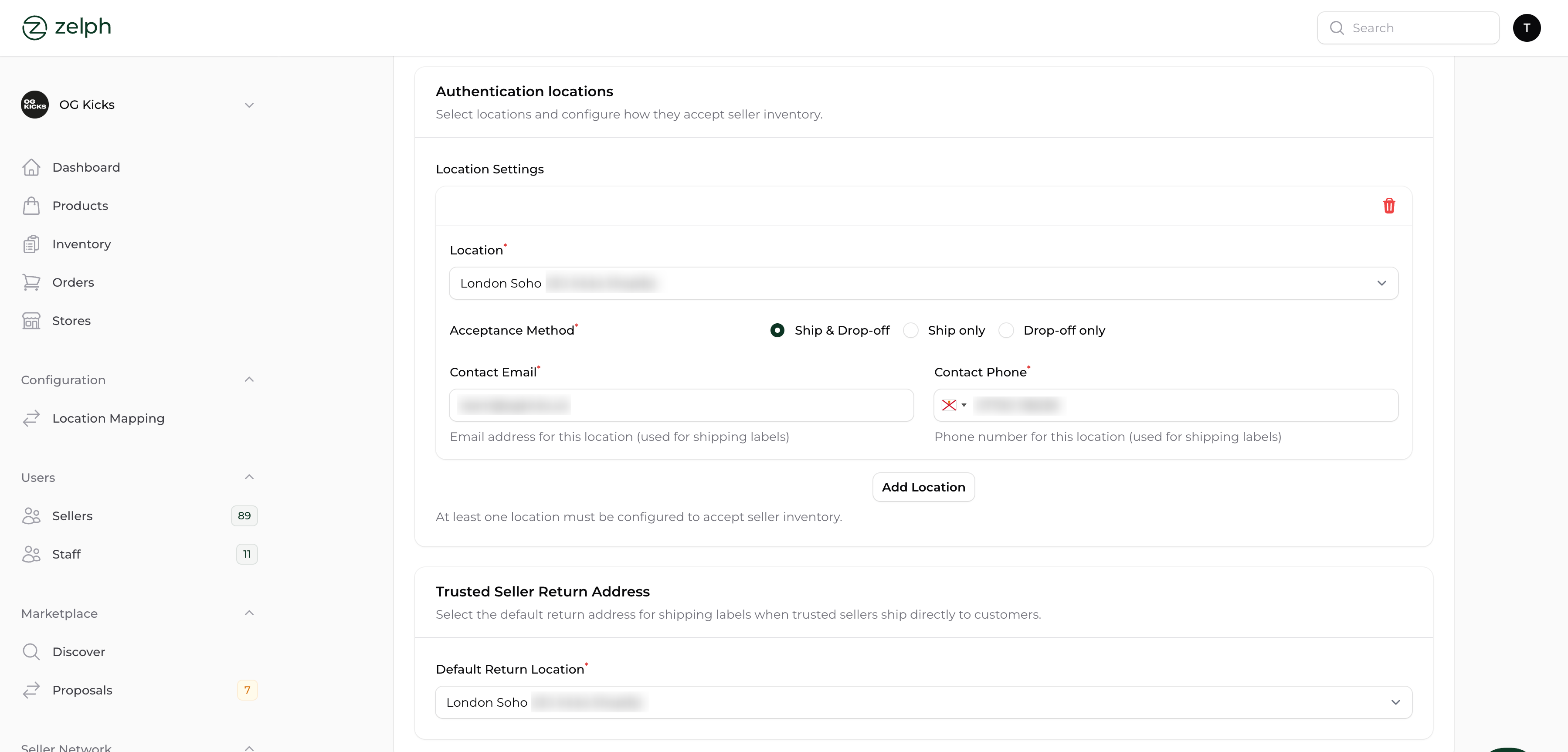 Zelph drop-off intake option interface
